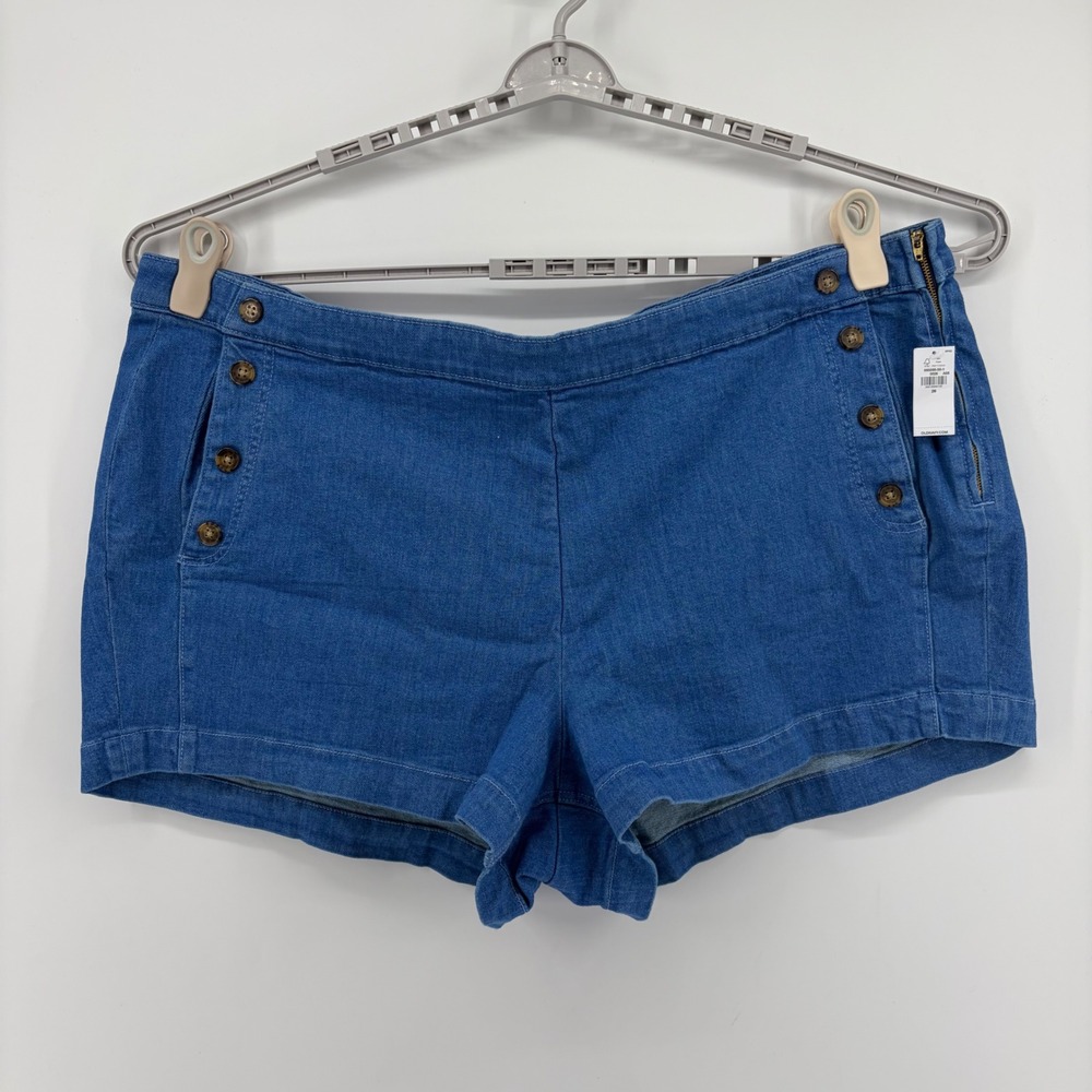 Old Navy Women 26 Blue Denim OG Straight Sailor Shorts High Rise Side Zip Button